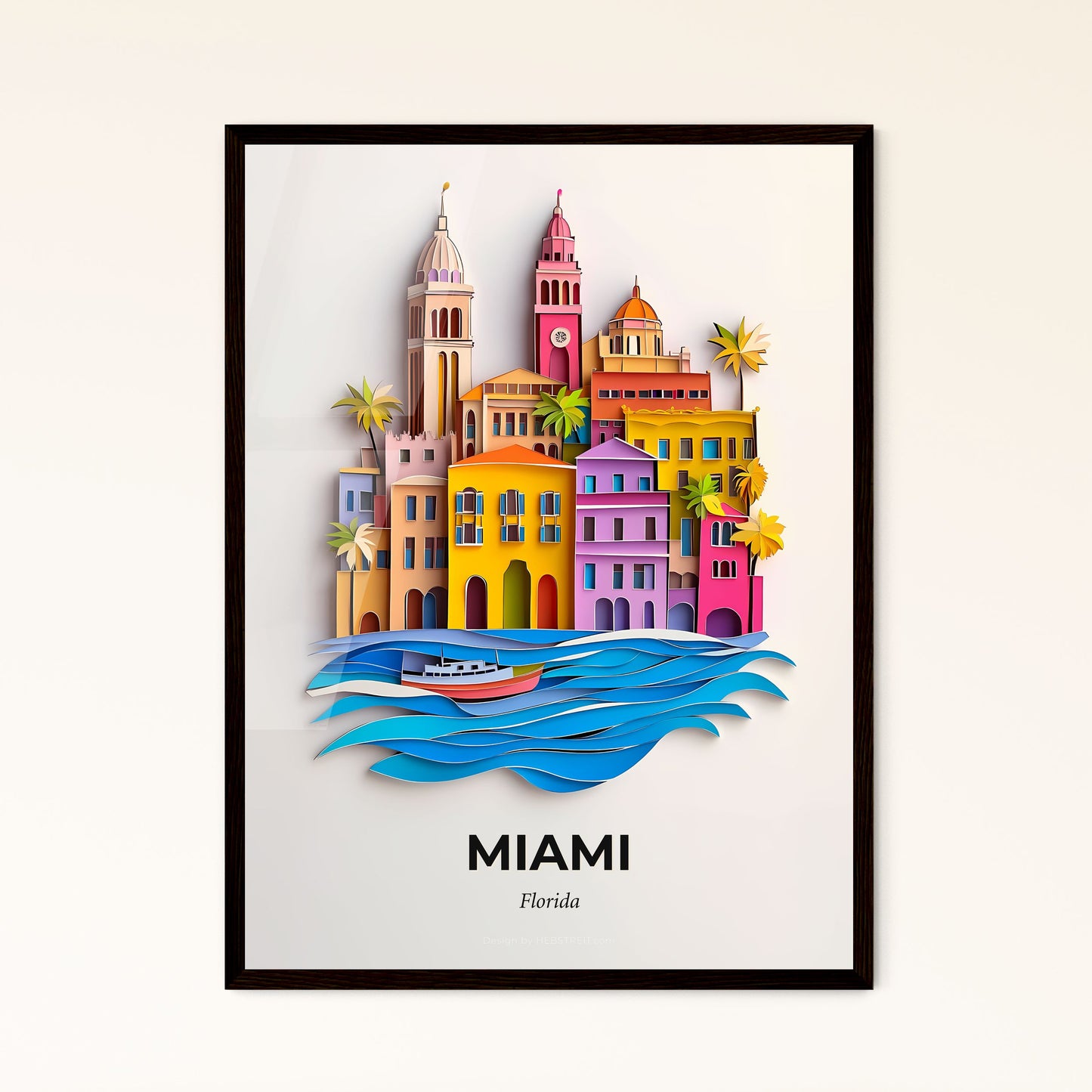 Vivid Miami, Florida - a paper cut of a city with a boat in the water