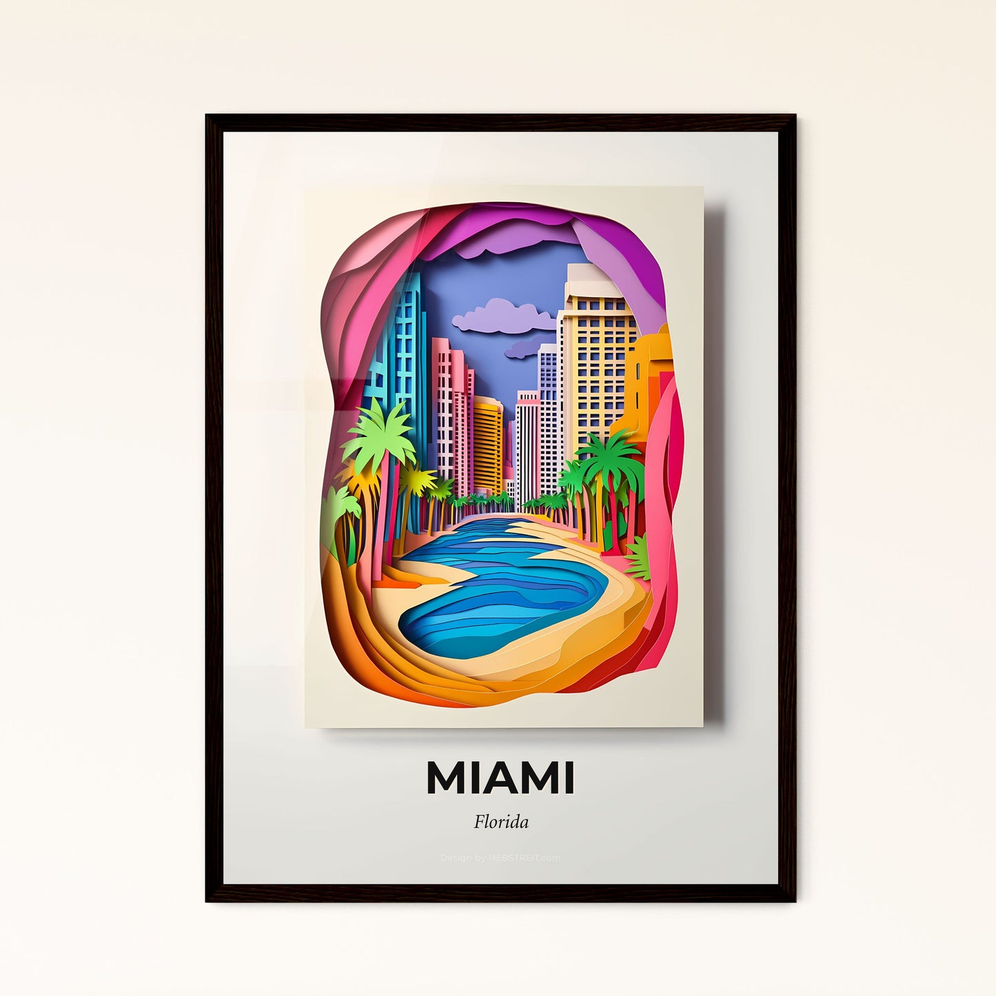 Vivid Miami, Florida - a paper cut of a city with a beach