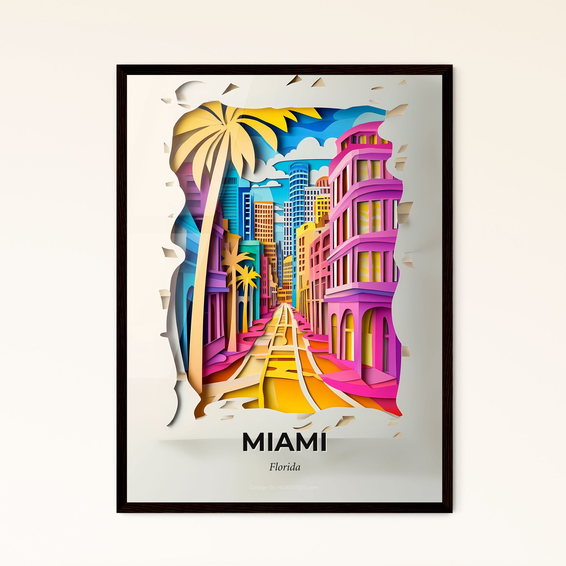 Vivid Miami, Florida - a colorful city street with palm trees and buildings