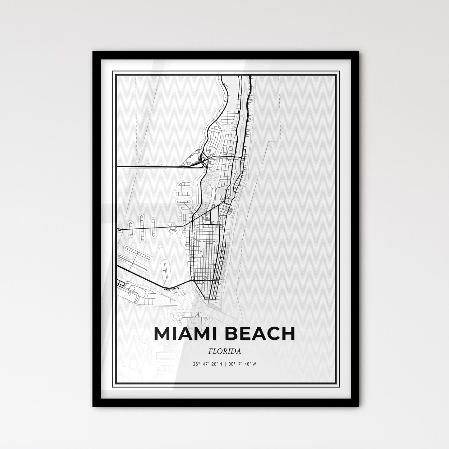 Miami Beach Florida - Scandinavian Style City Map for Modern Home Decor