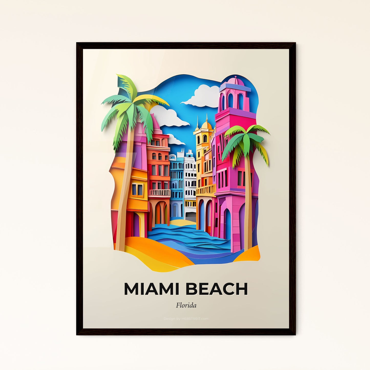 Vivid Miami Beach, Florida - a paper cut of a city with palm trees