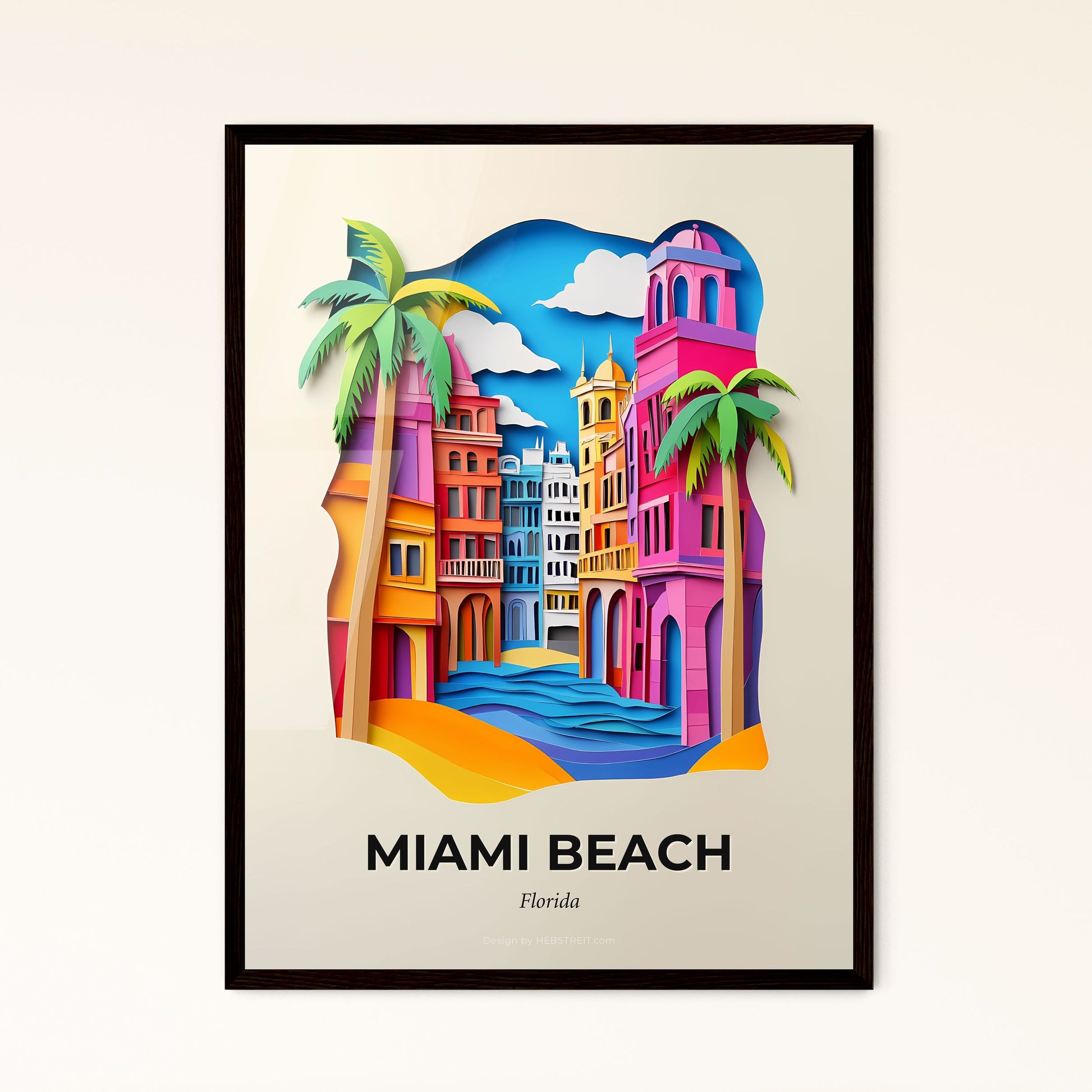 Vivid Miami Beach, Florida - a paper cut of a city with palm trees