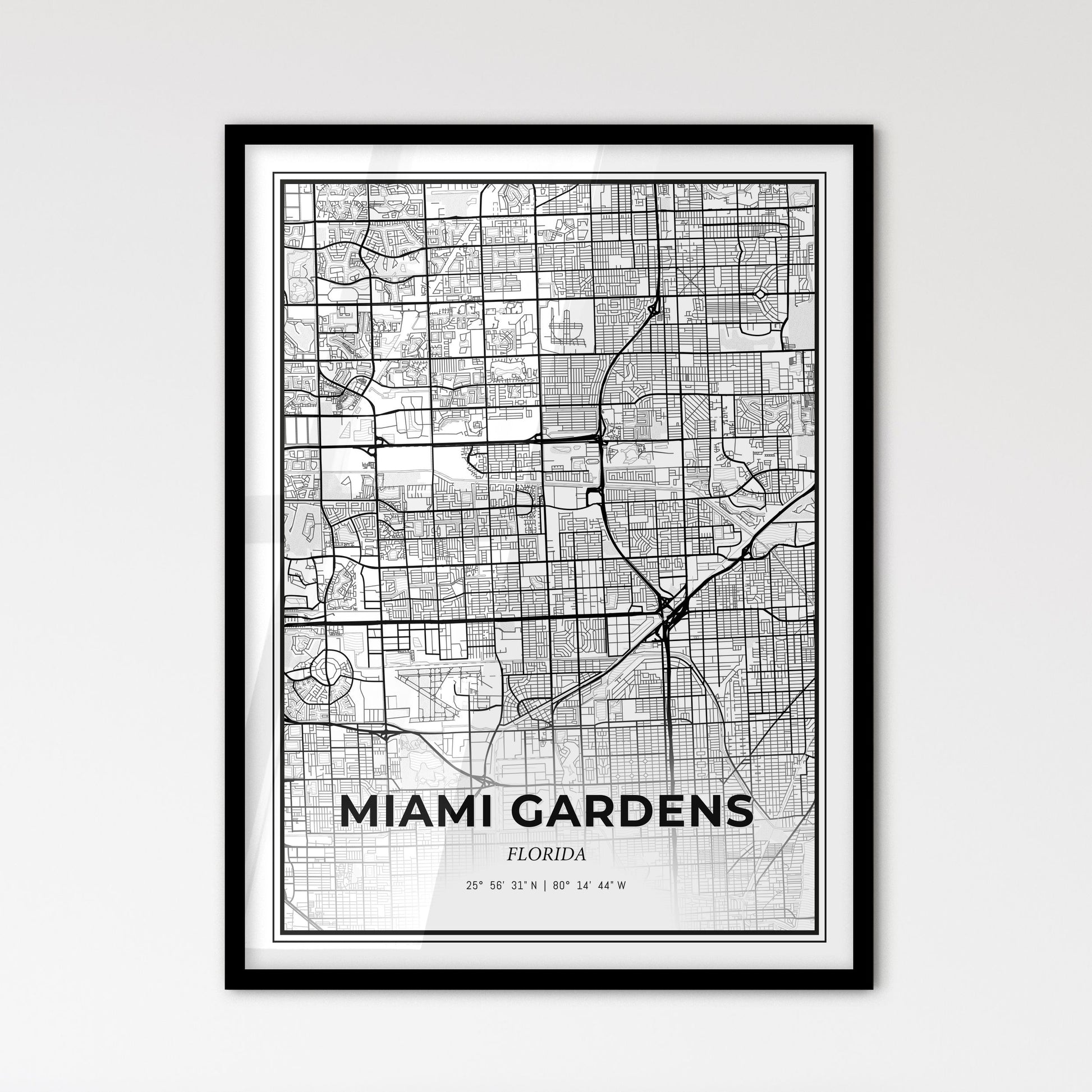 Miami Gardens Florida - Scandinavian Style City Map for Modern Home Decor