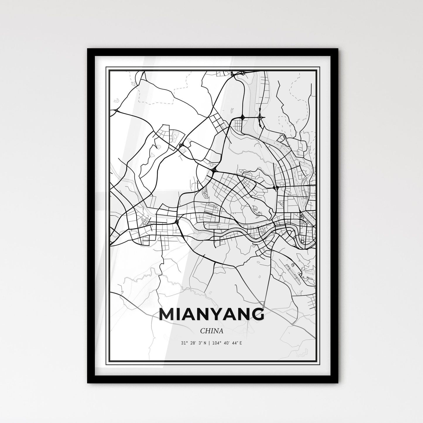 Mianyang China - Scandinavian Style City Map for Modern Home Decor