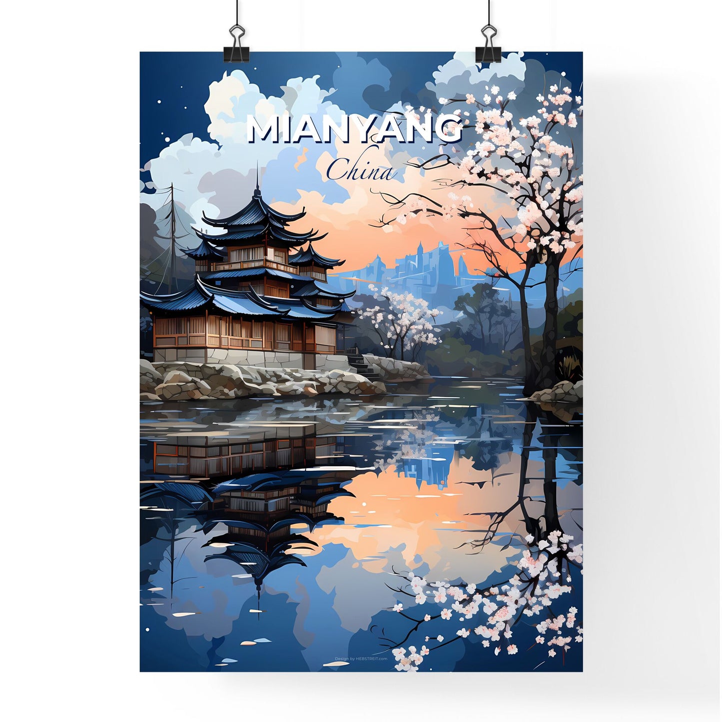 Mianyang China Skyline Artistic Painting Vibrant Colors Cityscape Building Riverside Default Title