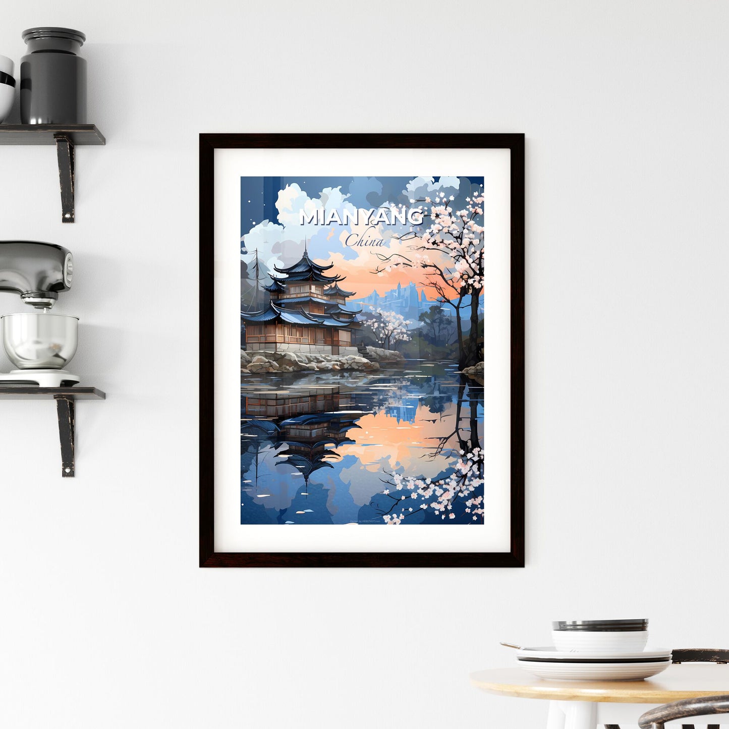 Mianyang China Skyline Artistic Painting Vibrant Colors Cityscape Building Riverside Default Title