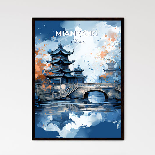 Mianyang China Skyline - Vibrant Painting of a Bridge and Pagoda over Water Artwork Default Title