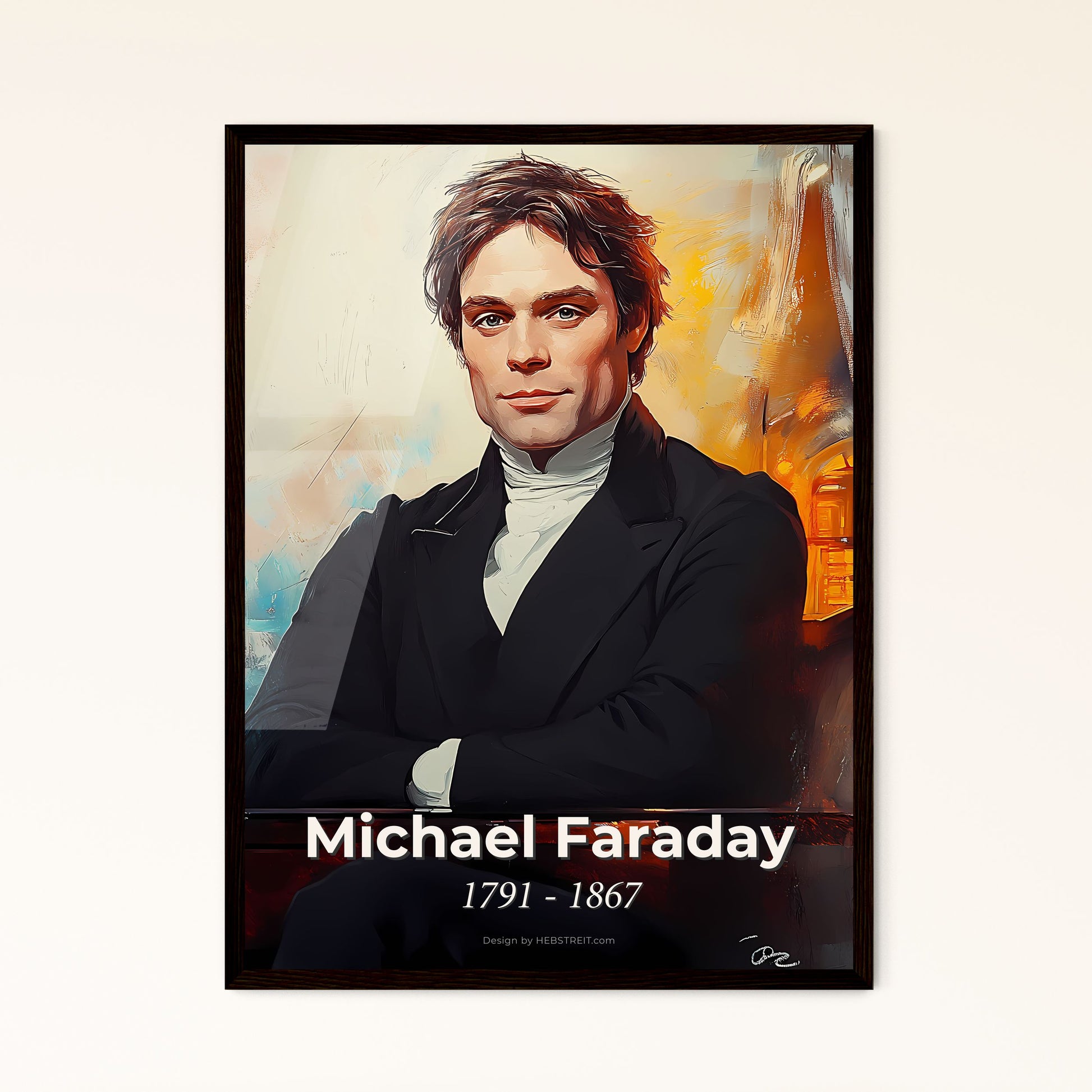 Portrait of Michael Faraday, 1791 - 1867. Impressionistic painting of a man sitting at a table.