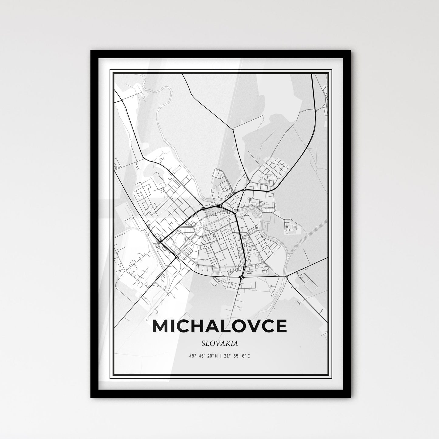 Michalovce Slovakia - Scandinavian Style City Map for Modern Home Decor