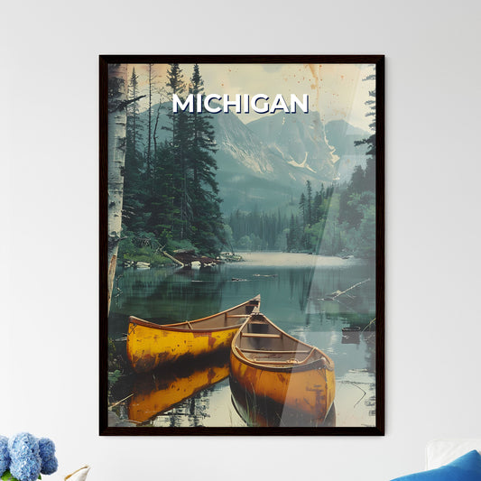 Vibrant Art Depiction of Canoes on a Serene Michigan Lake