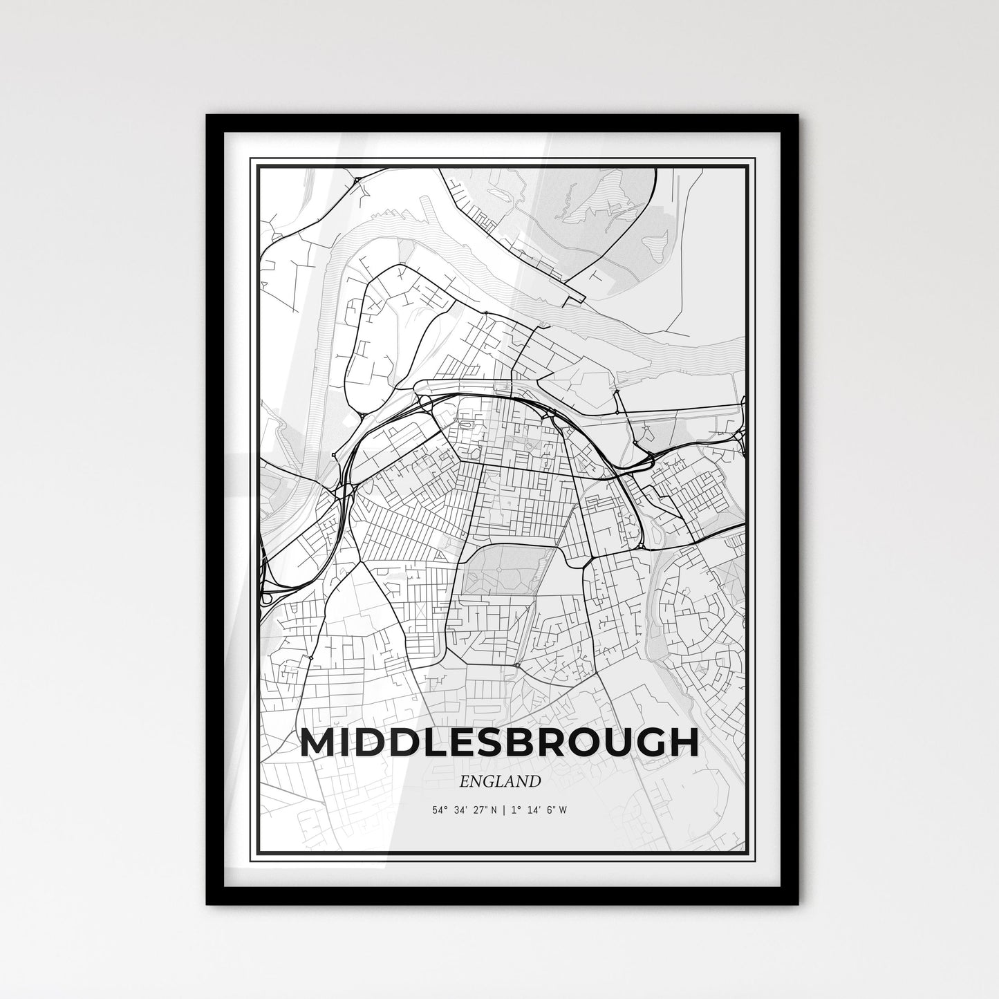 Middlesbrough England - Scandinavian Style City Map for Modern Home Decor