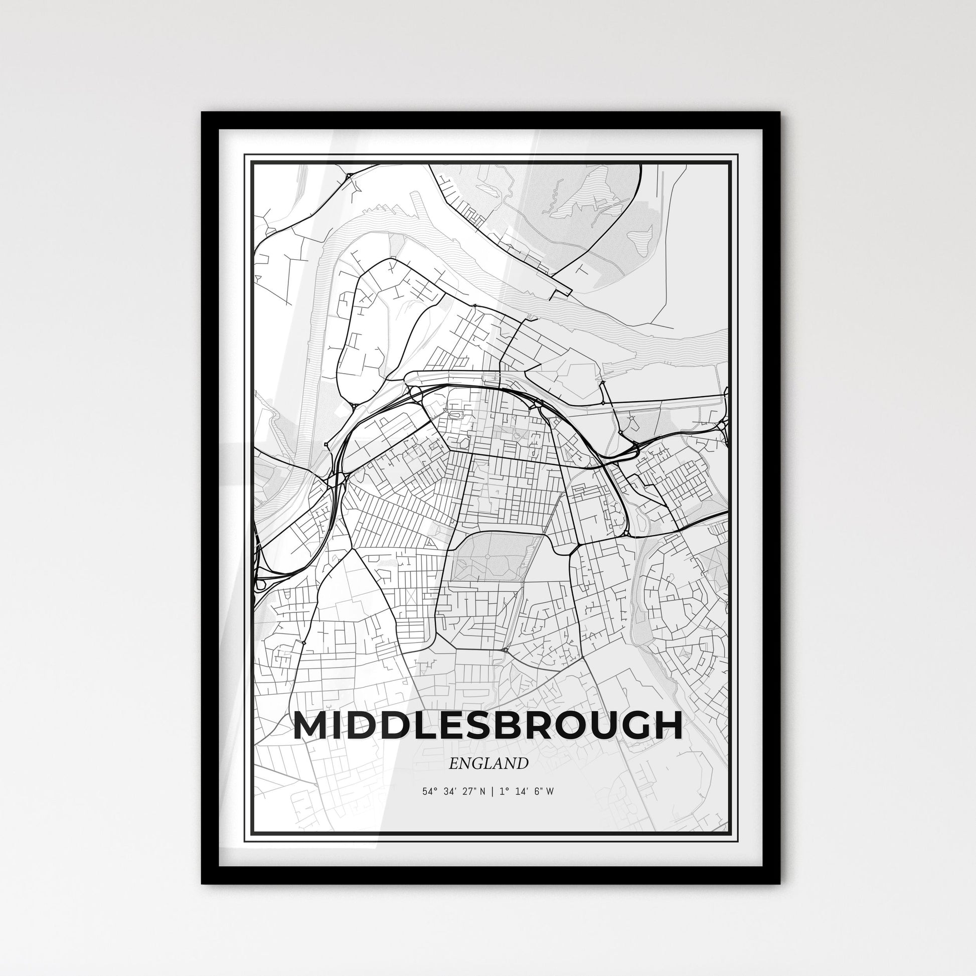 Middlesbrough England - Scandinavian Style City Map for Modern Home Decor