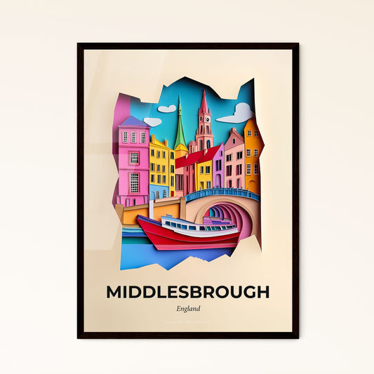 Vivid Middlesbrough, England - a paper cut of a boat in a river