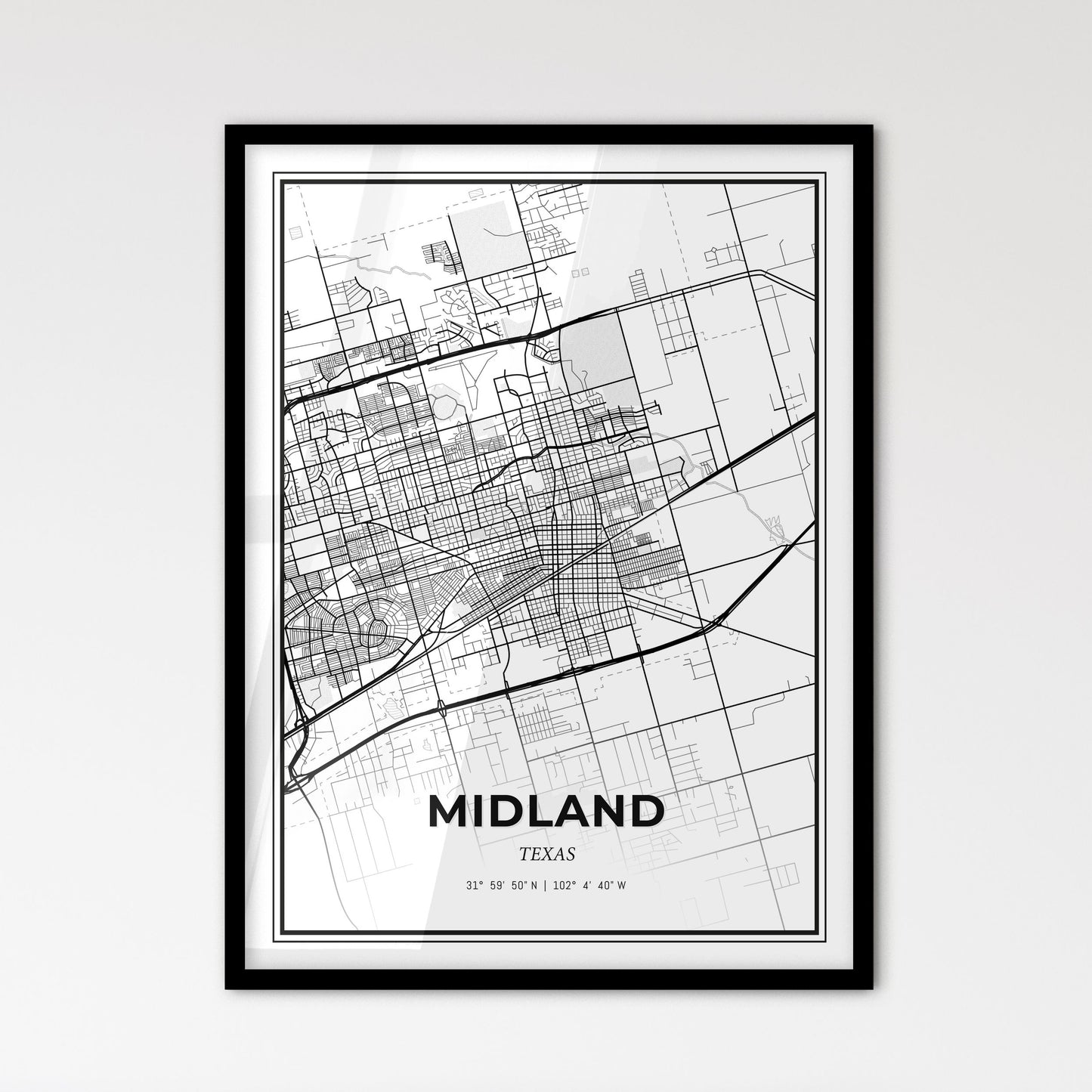 Midland Texas - Scandinavian Style City Map for Modern Home Decor