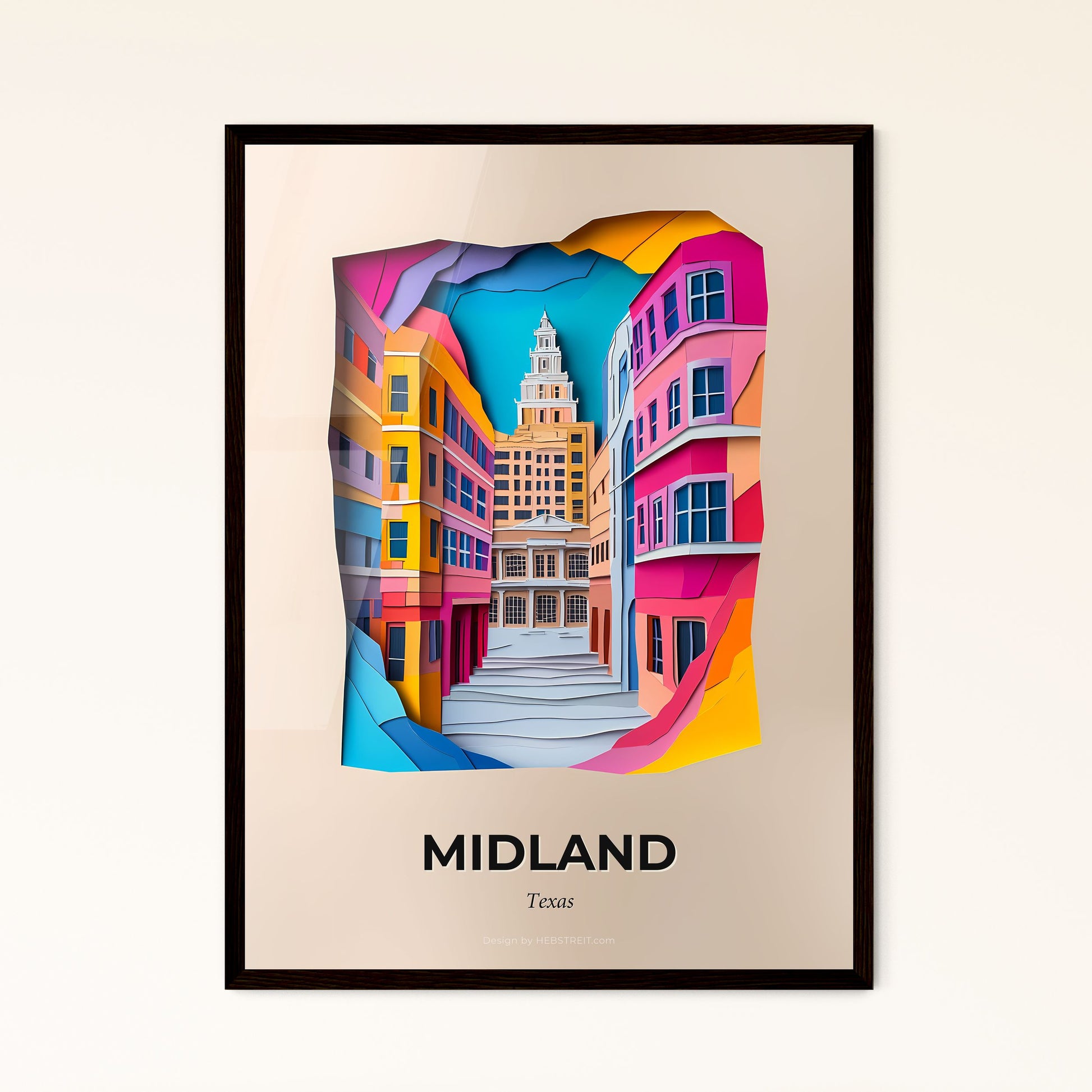 Vivid Midland, Texas - a paper cut of a city with a clock tower