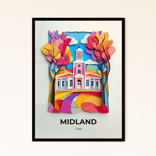 Vivid Midland, Texas - a paper cut of a building with a clock tower