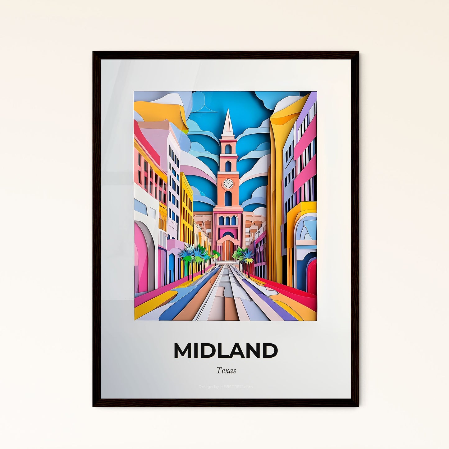 Vivid Midland, Texas - a painting of a city street with a clock tower