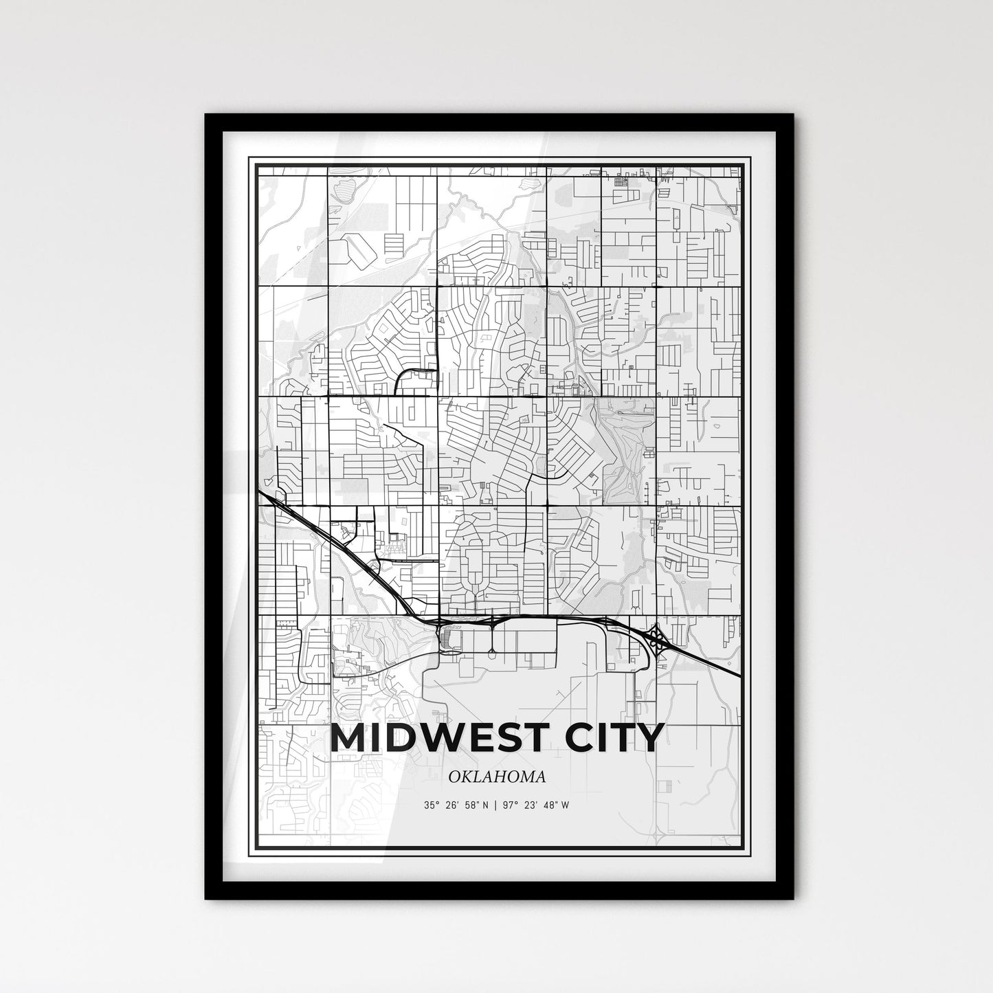 Midwest City Oklahoma - Scandinavian Style City Map for Modern Home Decor