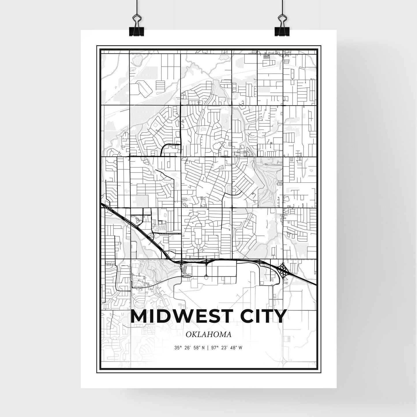 Midwest City Oklahoma - Premium City Map Poster