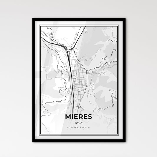 Mieres Spain - Scandinavian Style City Map for Modern Home Decor