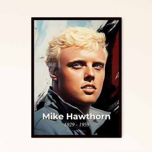 Portrait of Mike Hawthorn, 1929 - 1959. Impressionistic painting of a man with blonde hair.