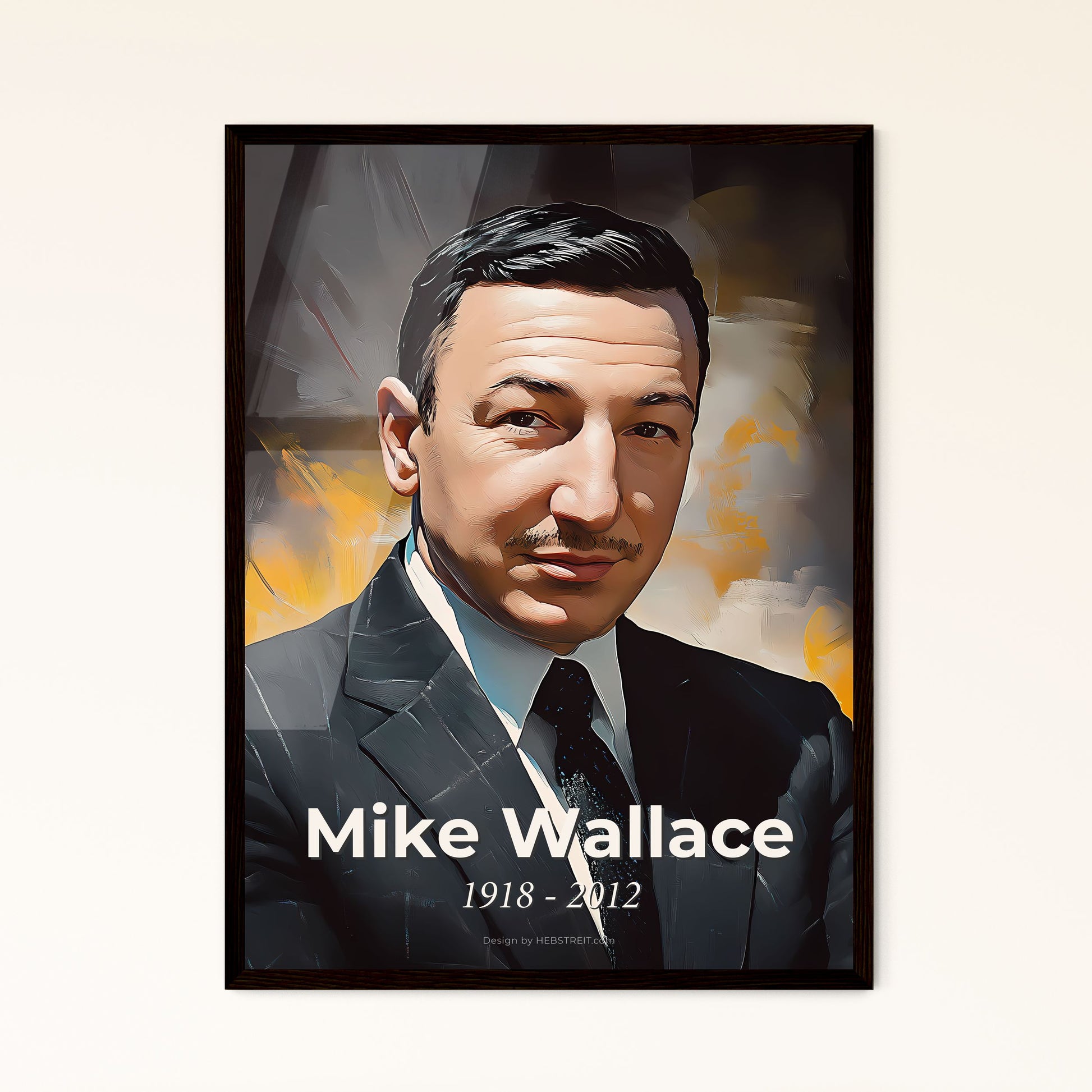 Portrait of Mike Wallace, 1918 - 2012. Impressionistic painting of a man in a suit.