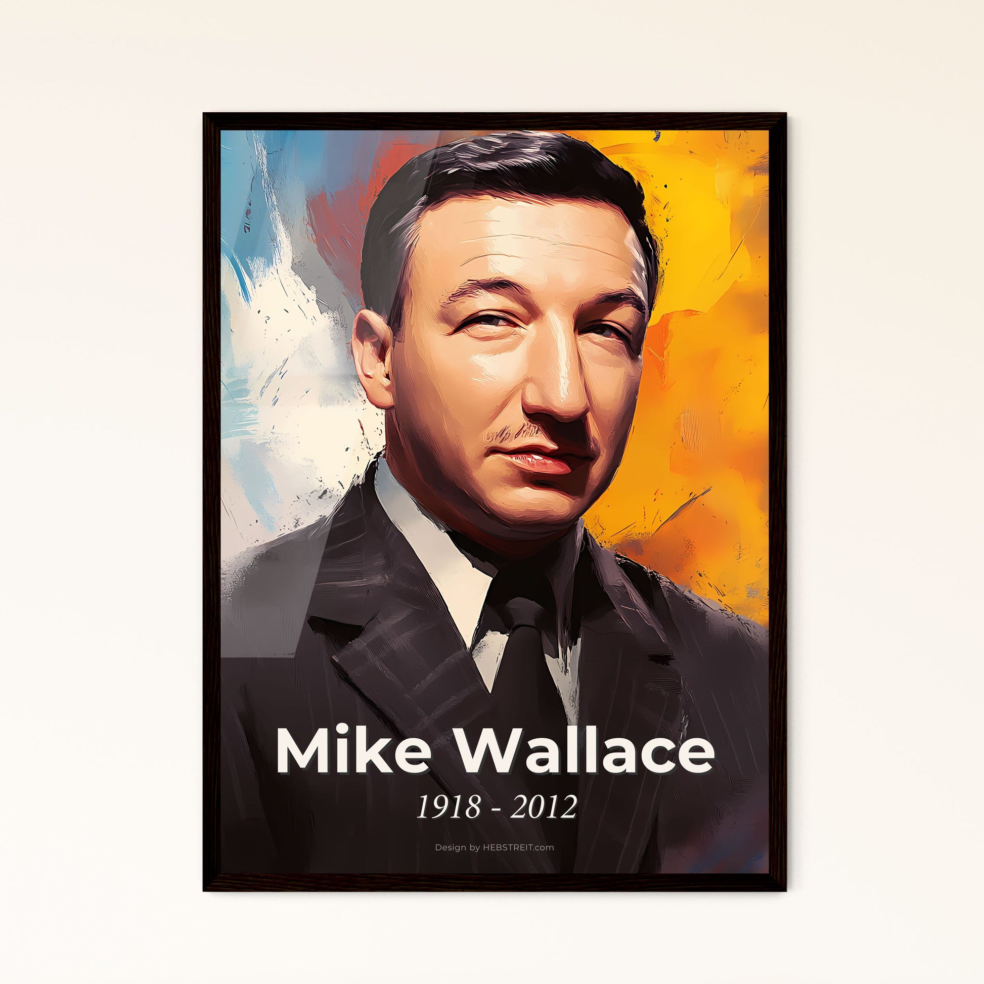 Portrait of Mike Wallace, 1918 - 2012. Impressionistic painting of a man in a suit.