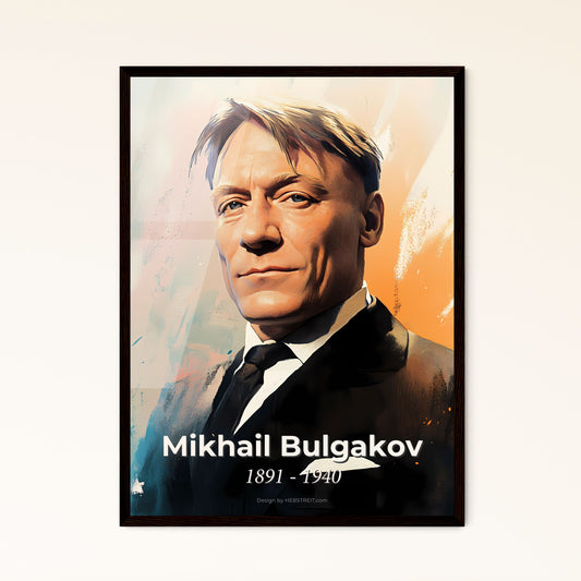 Portrait of Mikhail Bulgakov, 1891 - 1940. Impressionistic painting of a man in a suit.