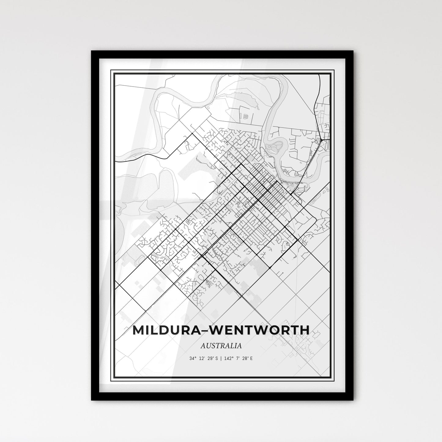 Mildura–Wentworth Australia - Scandinavian Style City Map for Modern Home Decor