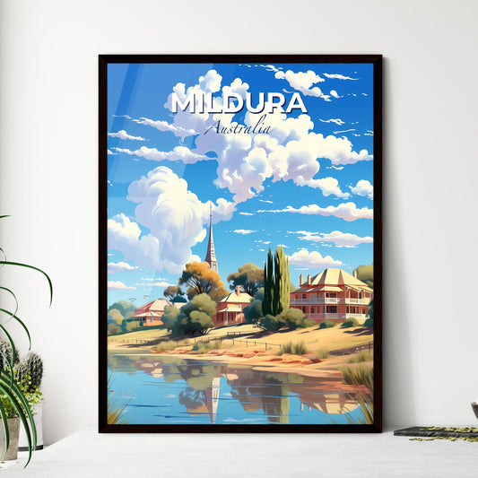 Vibrant Impressionist Painting Featuring Water Body, Houses, and Trees in Mildura–Wentworth Australia Skyline Default Title