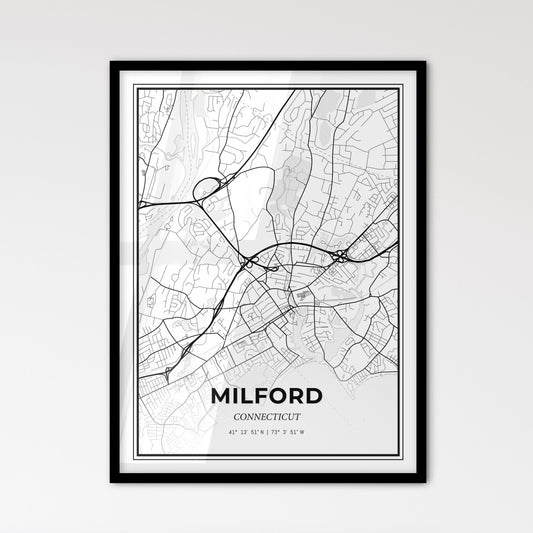 Milford Connecticut - Scandinavian Style City Map for Modern Home Decor