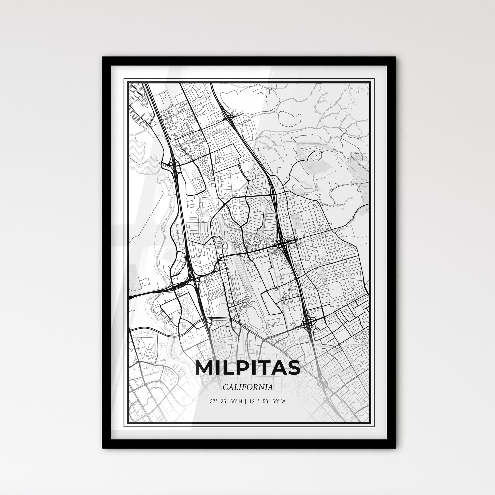 Milpitas California - Scandinavian Style City Map for Modern Home Decor