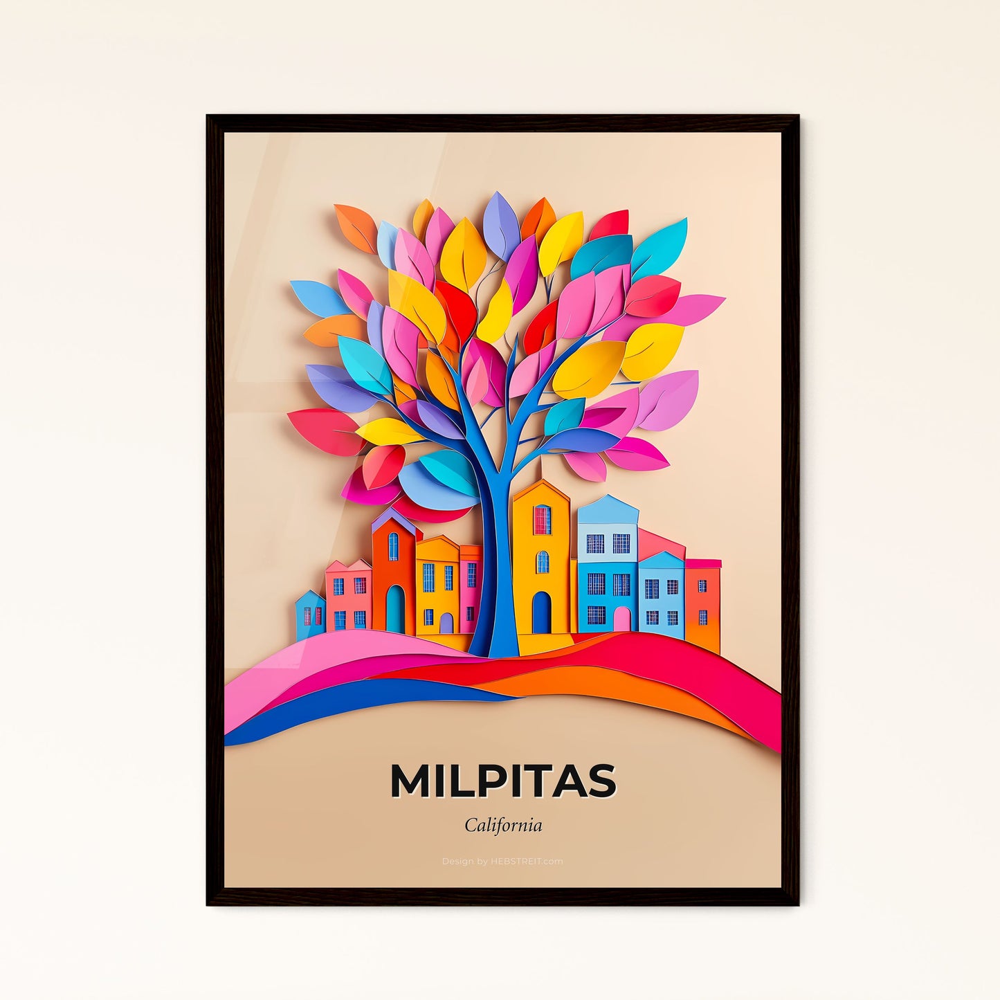 Vivid Milpitas, California - a colorful tree with a house in the background