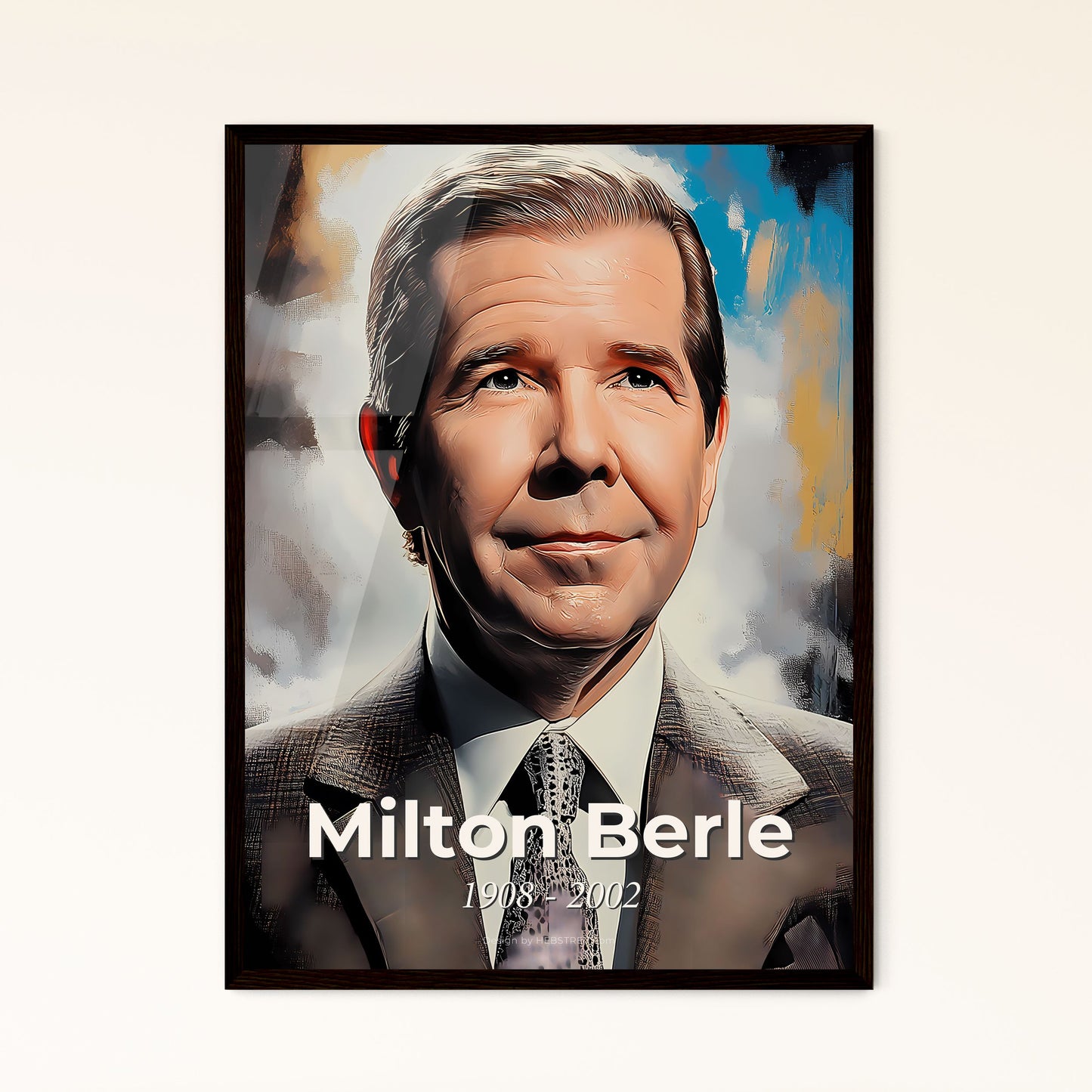 Portrait of Milton Berle, 1908 - 2002. Impressionistic painting of a man in a suit.