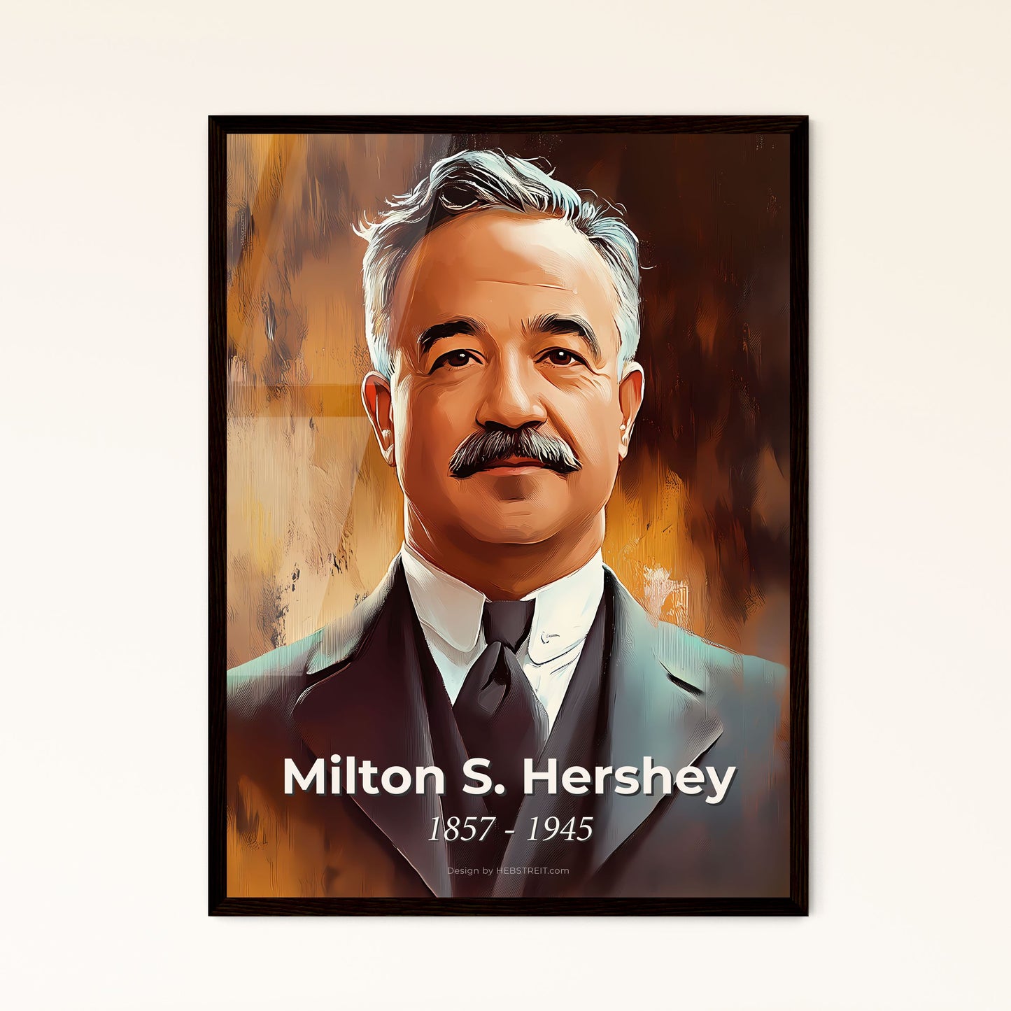 Portrait of Milton S. Hershey, 1857 - 1945. Impressionistic painting of a man with a mustache.