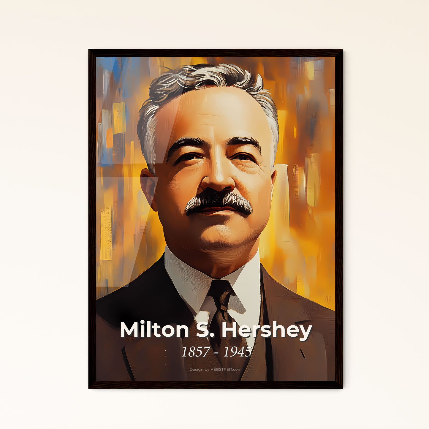 Portrait of Milton S. Hershey, 1857 - 1945. Impressionistic painting of a man with a mustache.