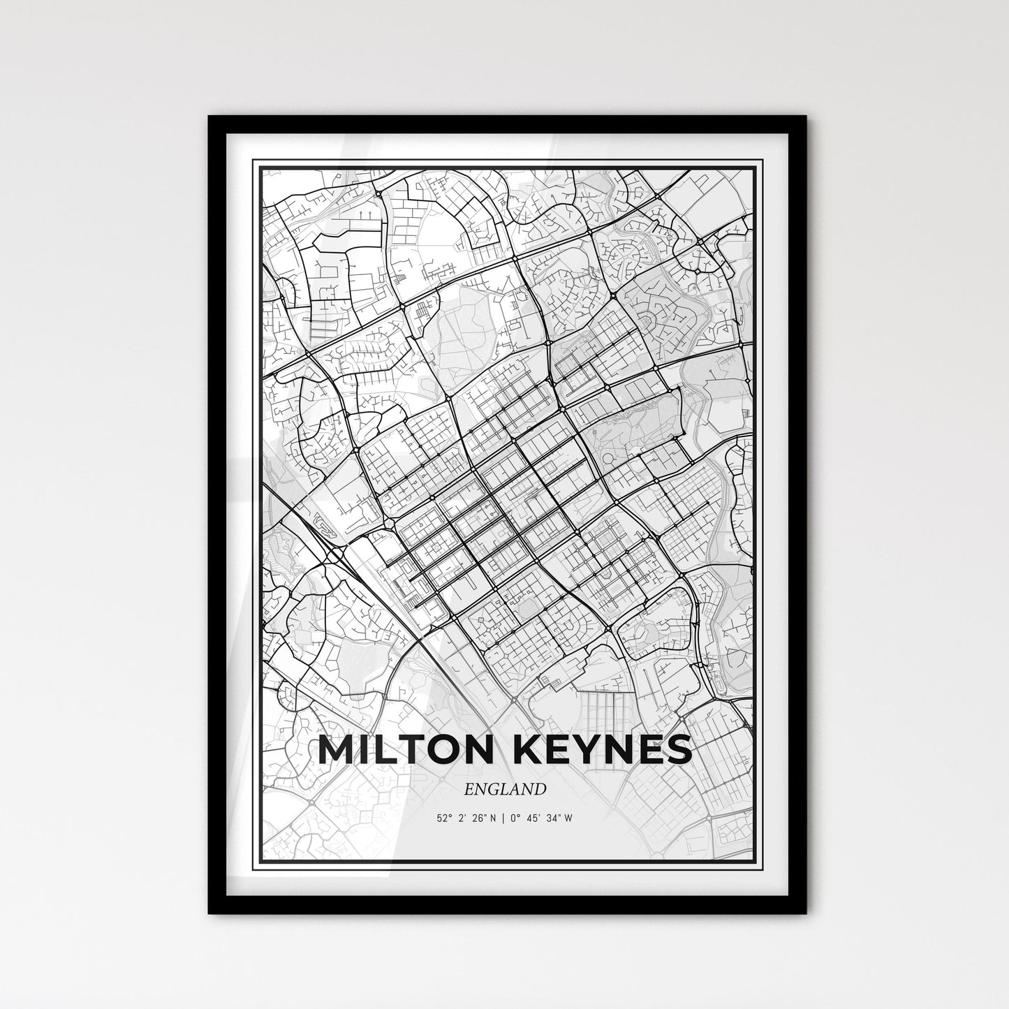 Milton Keynes England - Scandinavian Style City Map for Modern Home Decor