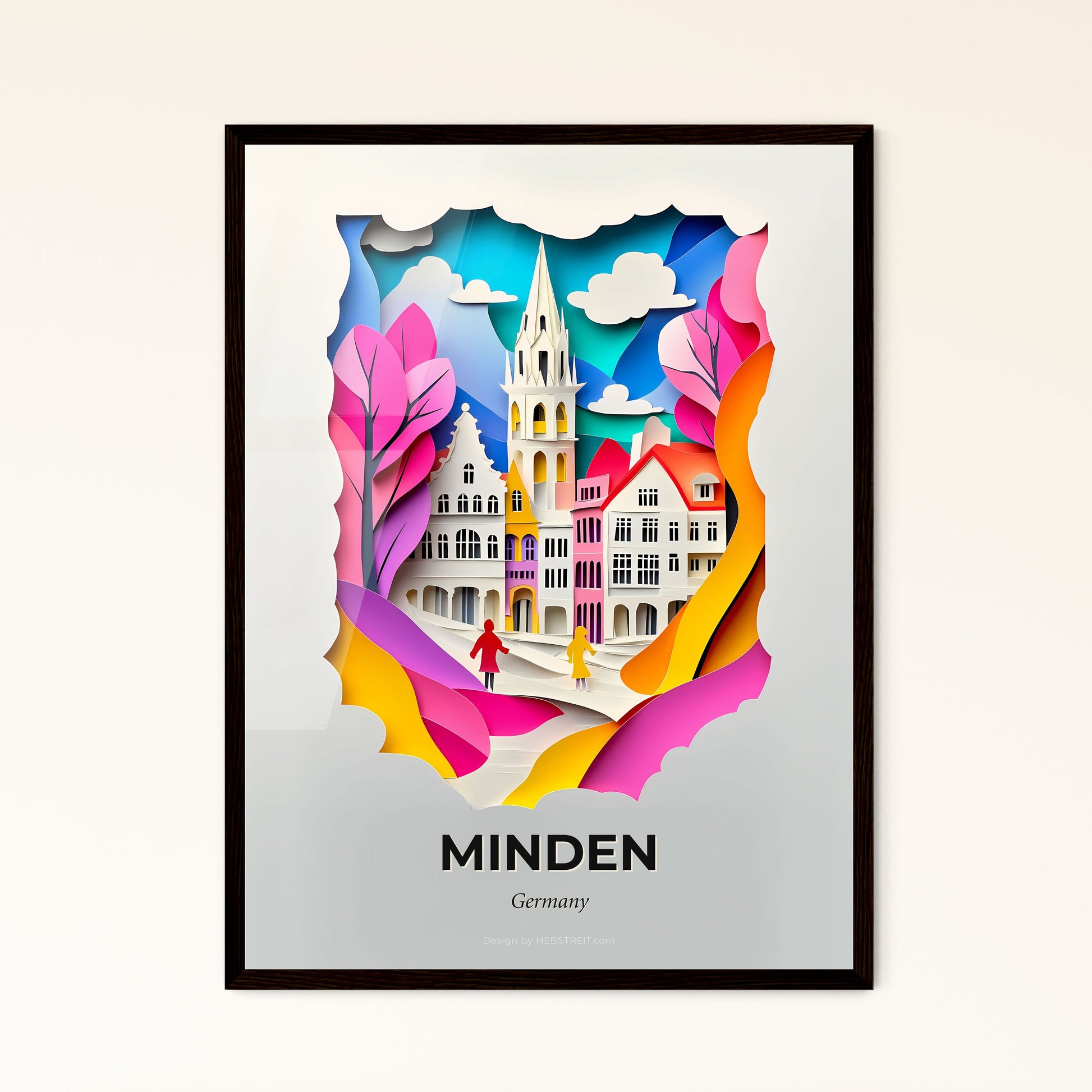 Vivid Minden, Germany - a paper cut of a church with a person walking in front of it