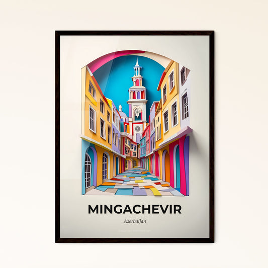 Vivid Mingachevir, Azerbaijan - a colorful street with a clock tower in the background