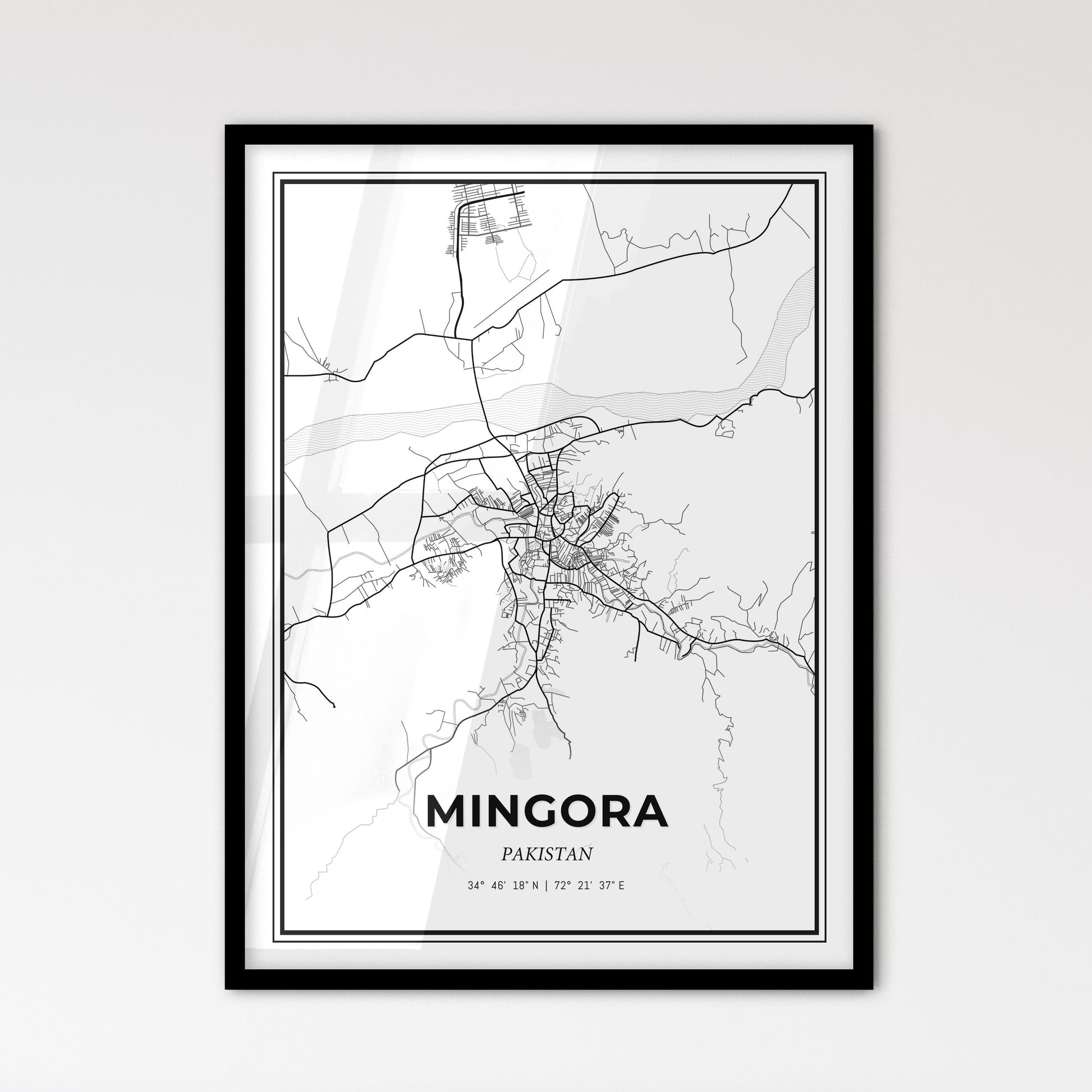 Mingora Pakistan - Scandinavian Style City Map for Modern Home Decor