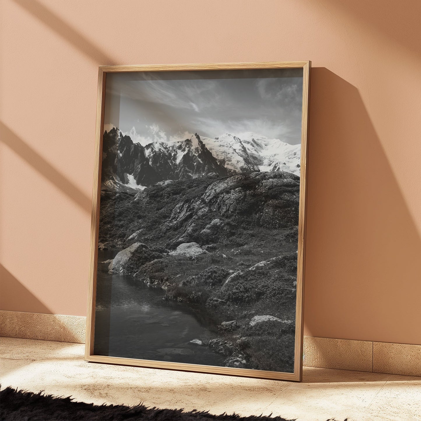 Black and White Lac Blanc Wall Art - Modern Alpine Landscape Print