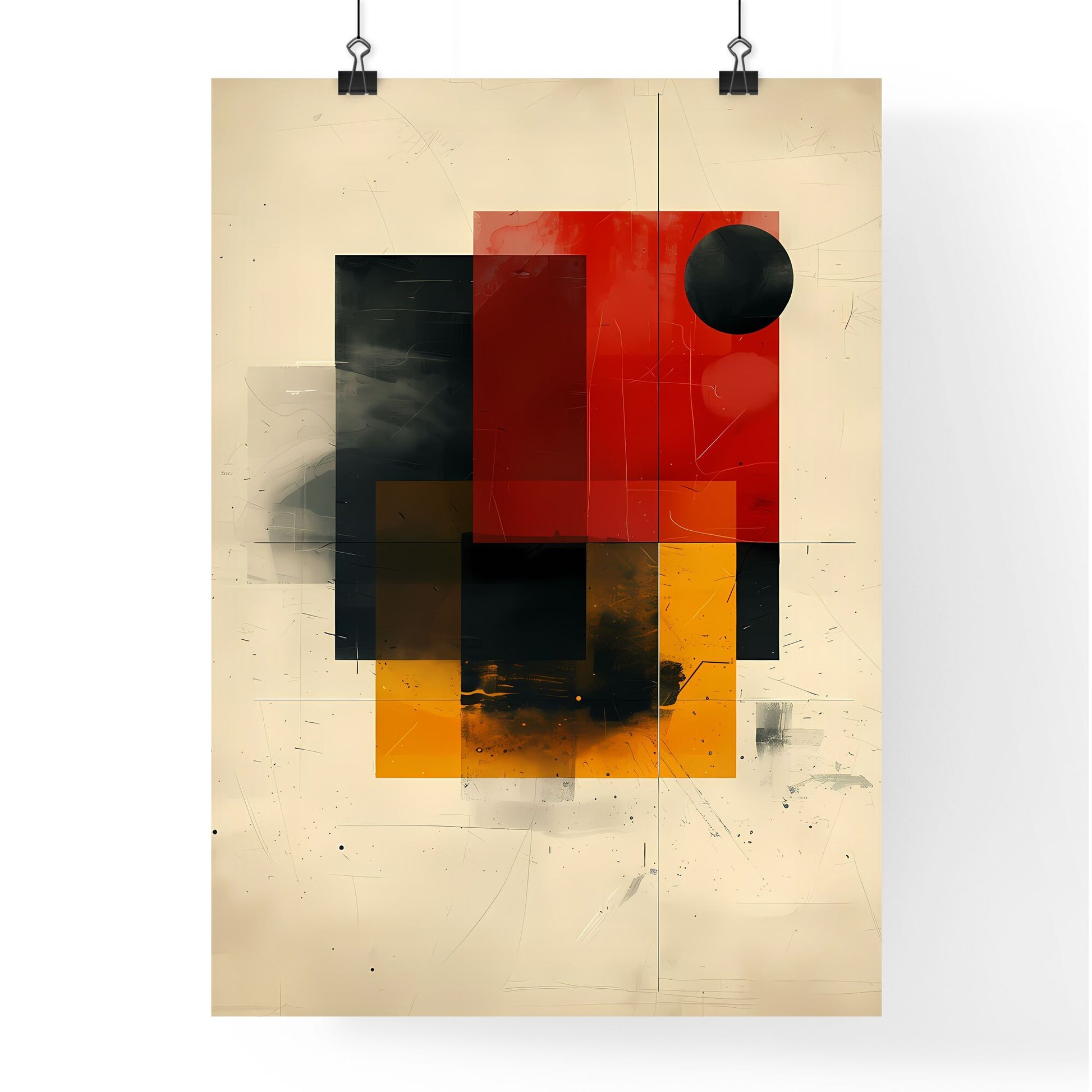 Bauhaus Art Geometric Abstract Painting Red Black Yellow Squares Black Circle Default Title