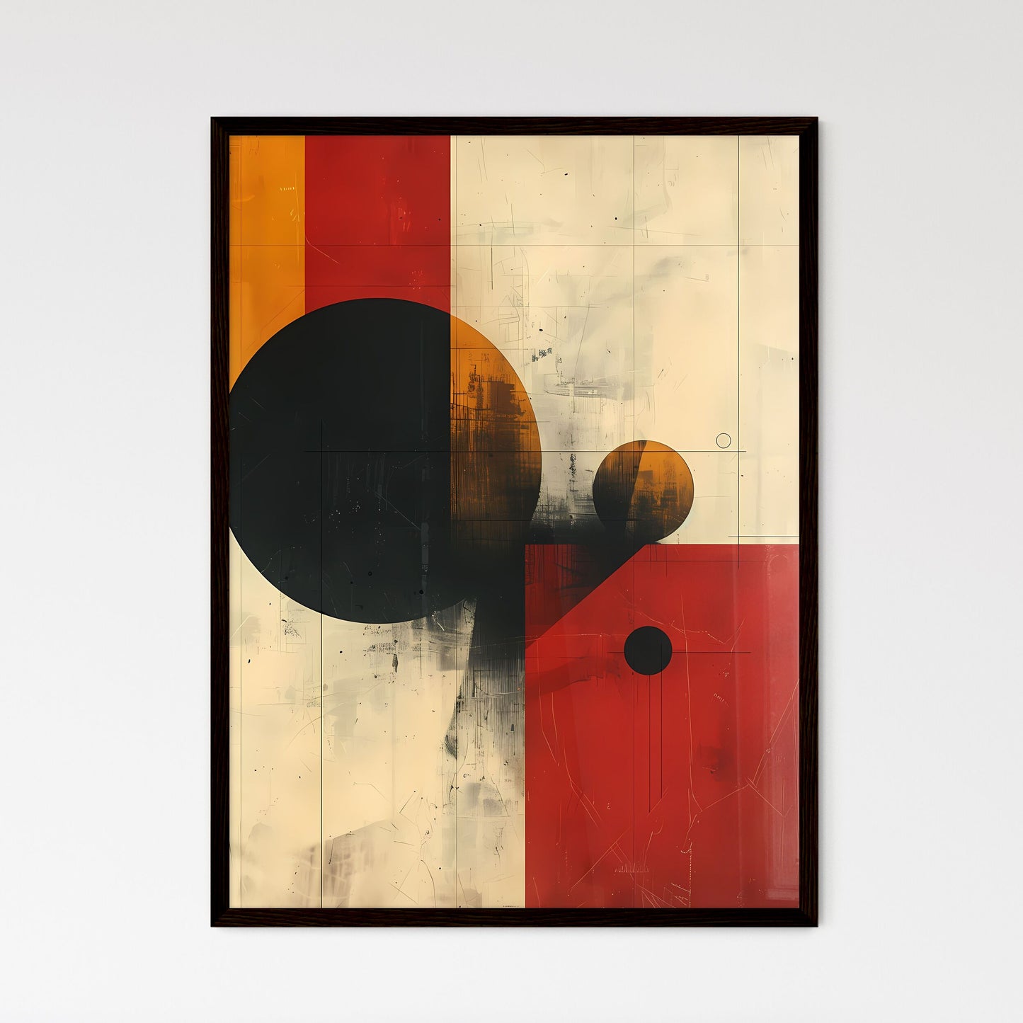 Modern Bauhaus Abstract Painting with Vibrant Geometric Circles and Dots Default Title