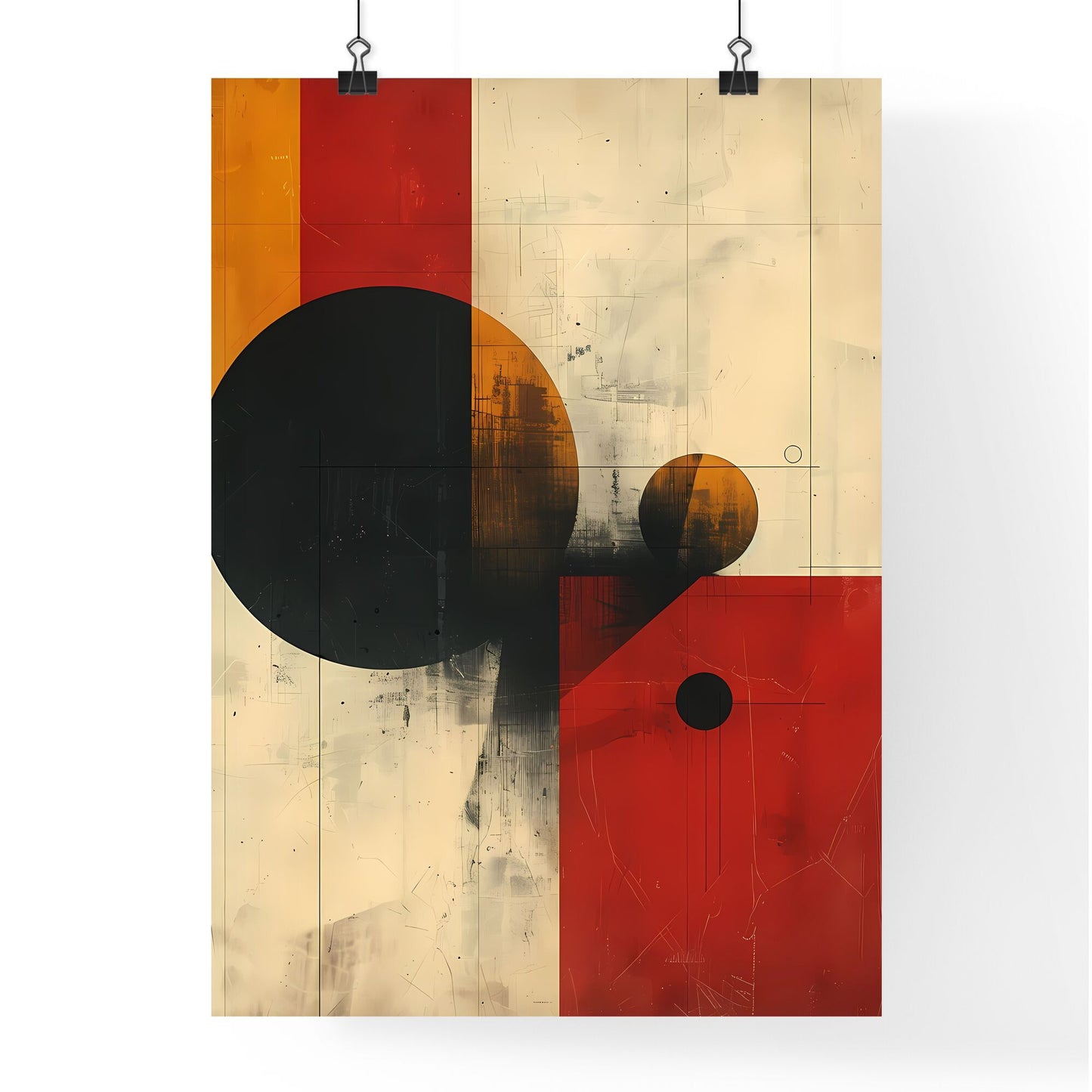 Modern Bauhaus Abstract Painting with Vibrant Geometric Circles and Dots Default Title