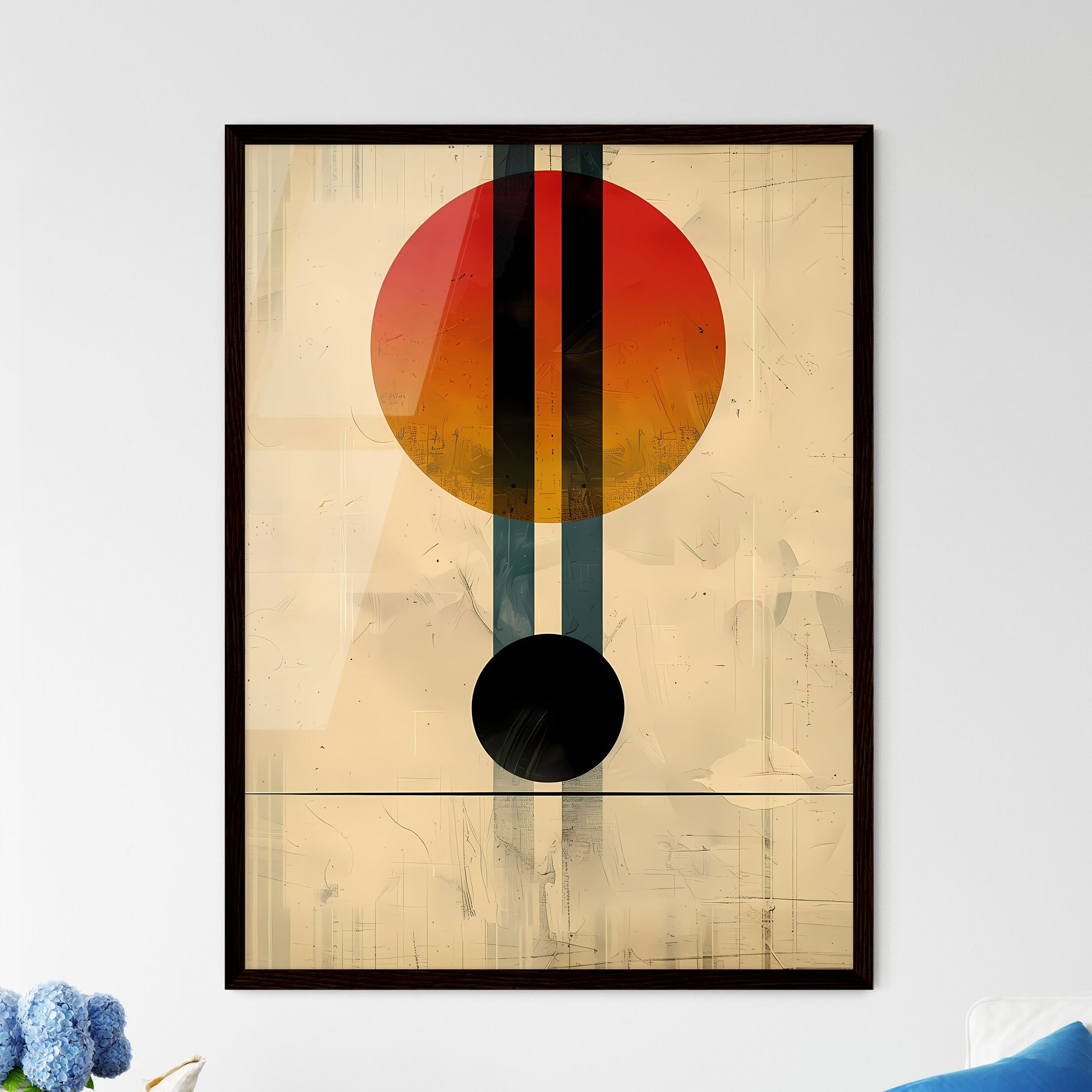 Modern art Bauhaus style colorful circles an - Framed Art Print