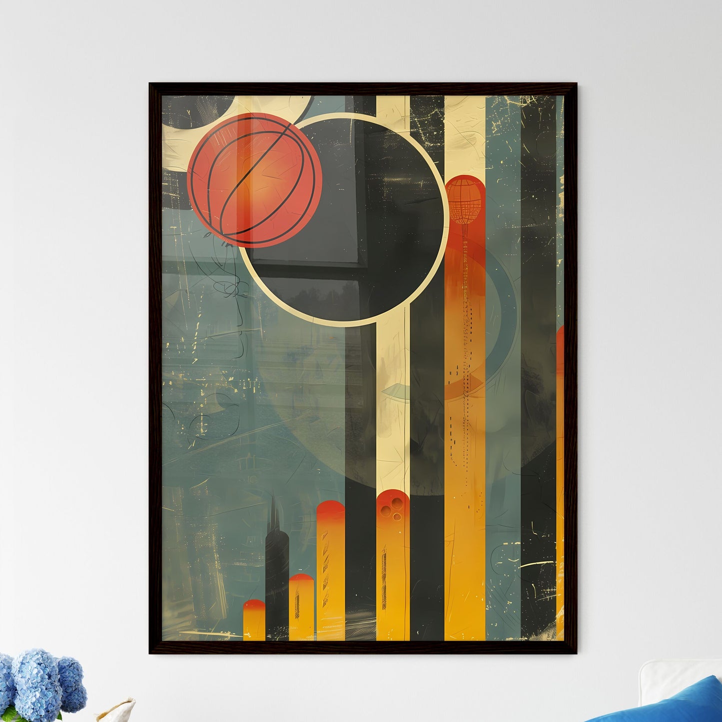 Vibrant Bauhaus Fun Art Poster Depicting Abstract Basketball Painting Framed Art