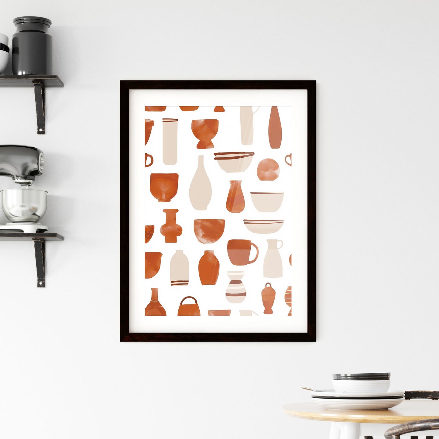 Minimalist Boho Japandi terracotta pottery and vases pattern on white background, art print Default Title
