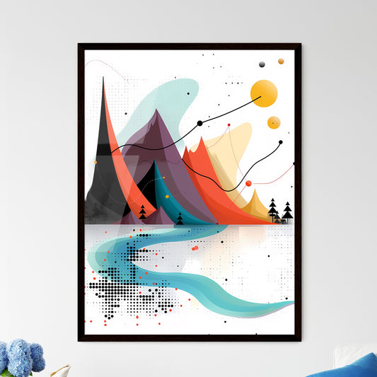 Trend line art mountain landscape illustrati - Framed Art Print