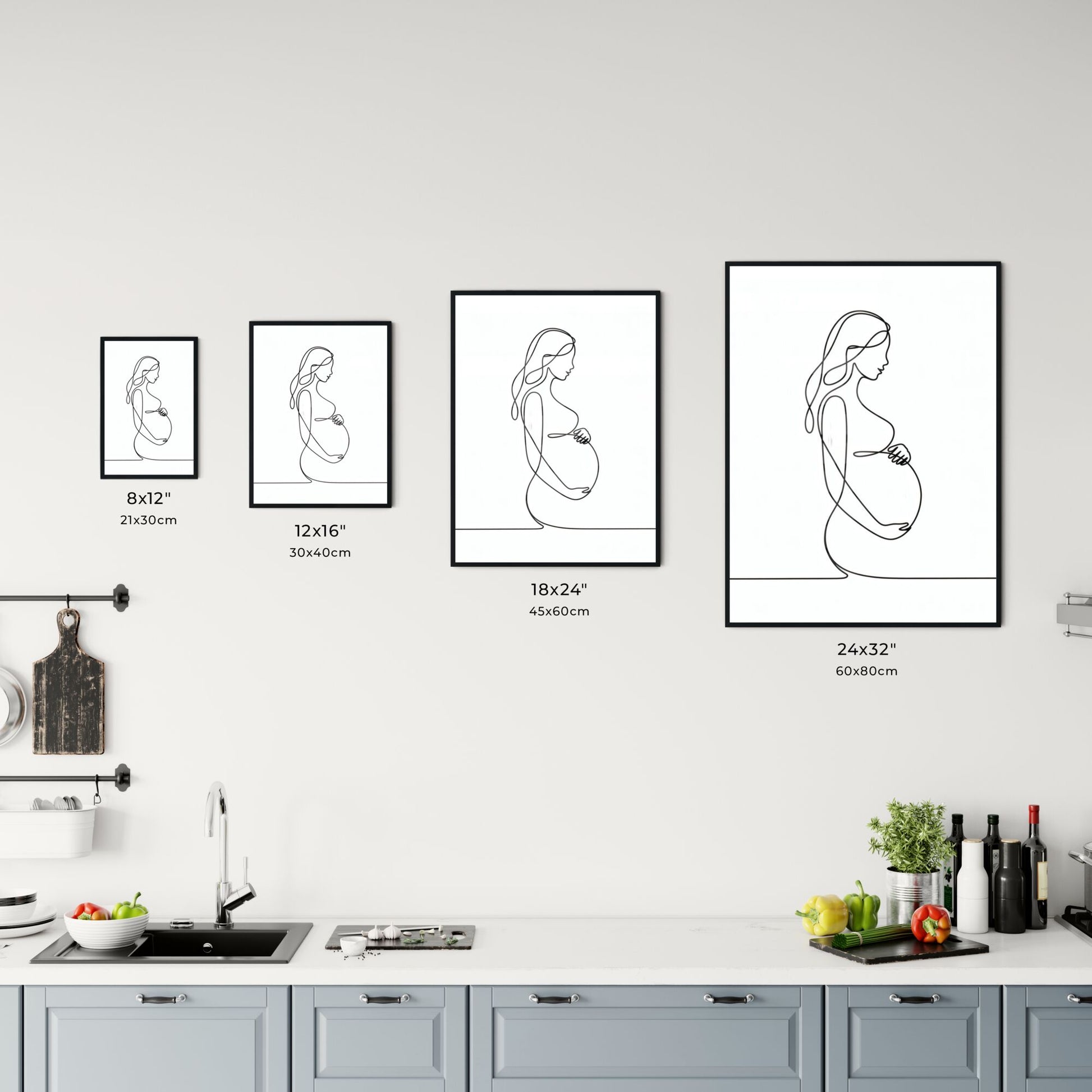 Minimalist Line Art of a Pregnant Woman Embracing Motherhood and New Life in Simple Elegance. Chart
