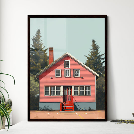 School Building Art: Colorful Painting of Back of Schoolhouse with Trees Framed Art
